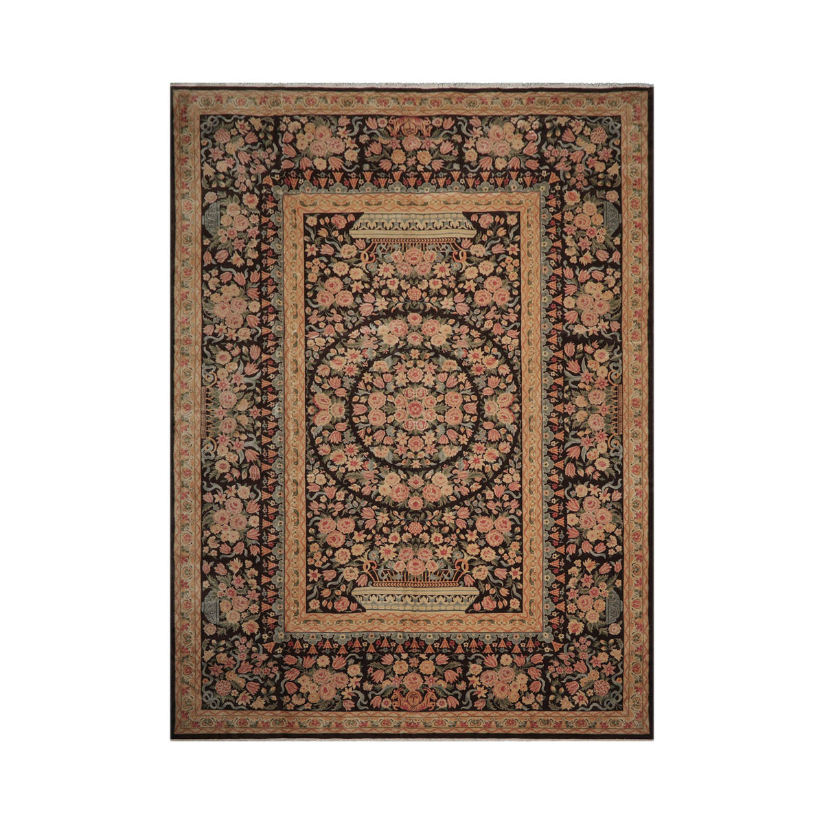 Multi Size Chocolate Tan Aqua Color Hand Knotted  Wool Traditional Oriental Rug