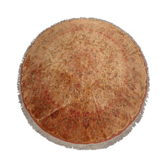 Round Tan, Peach, Rose Color Hand Knotted Tabriz Wool & Silk Traditional Oriental Rug