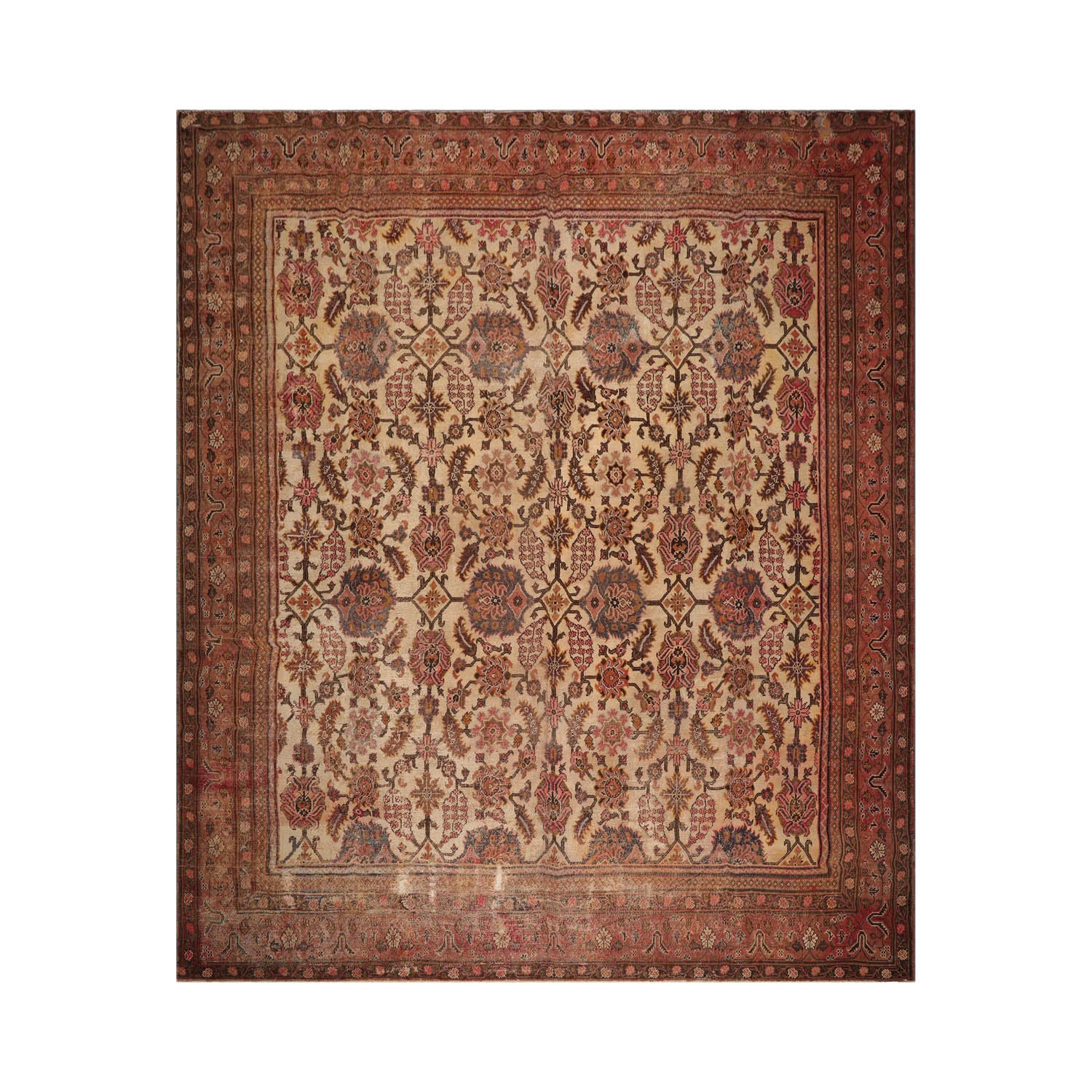 Palace Beige, Rust, Brown Color Hand Knotted Mahal 100% Wool Traditional Oriental Rug