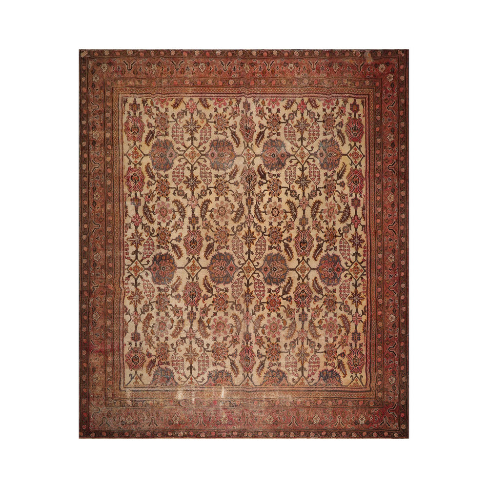 Palace Beige, Rust, Brown Color Hand Knotted Mahal 100% Wool Traditional Oriental Rug