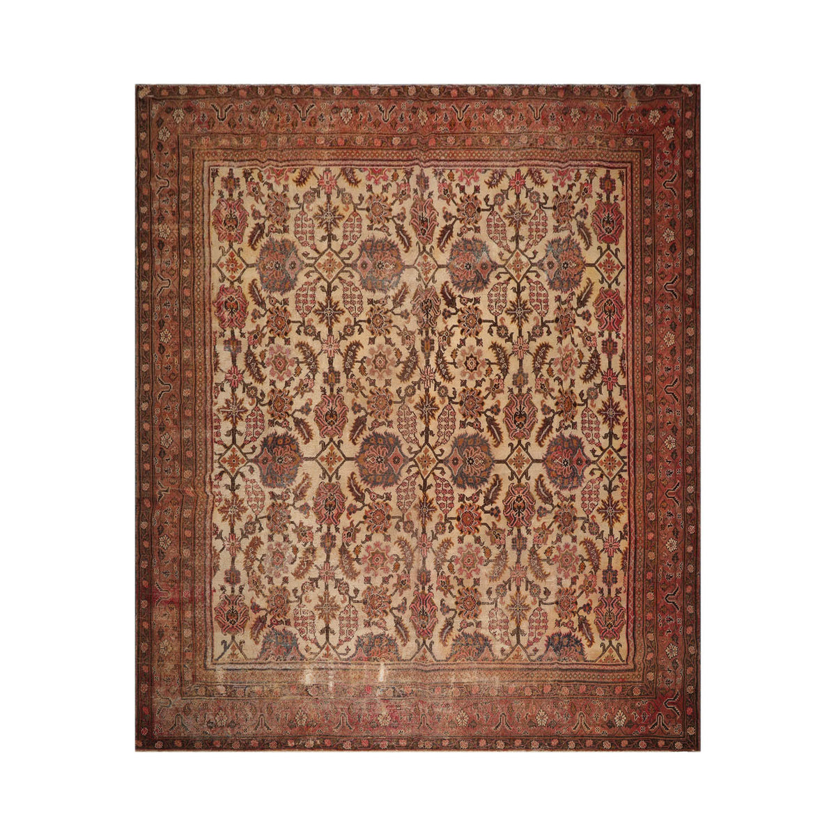 Palace Beige, Rust, Brown Color Hand Knotted Mahal 100% Wool Traditional Oriental Rug