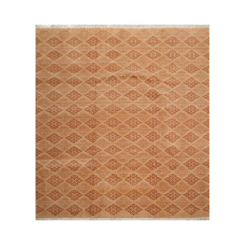 8x10 Tan, Caramel, Color Hand Knotted  100% Wool Transitional Oriental Rug