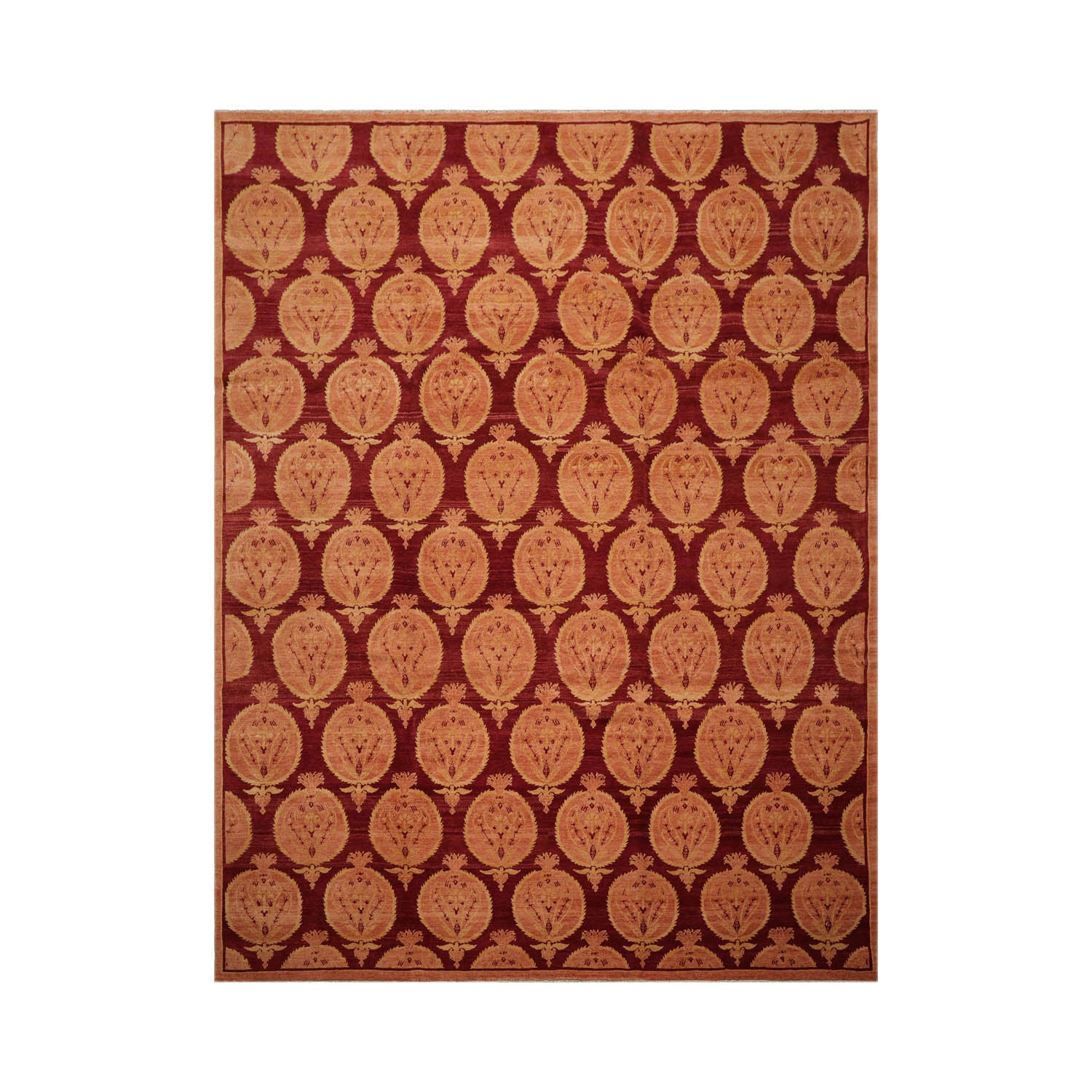 9x12 Rust, Peach, Light Gold Color Hand Knotted  100% Wool Transitional Oriental Rug
