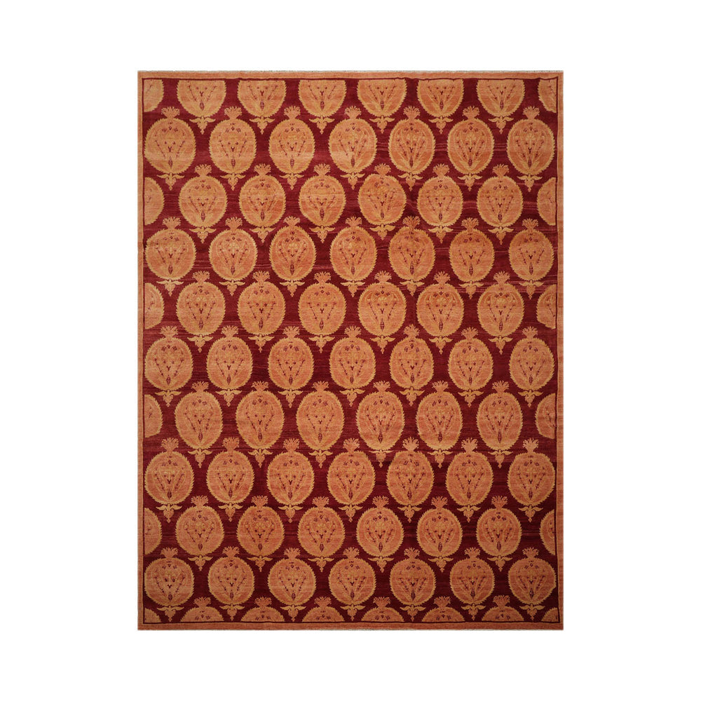 9x12 Rust, Peach, Light Gold Color Hand Knotted  100% Wool Transitional Oriental Rug