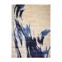 10x14 Beige, Ivory, Blue Color Hand Knotted Tibetan 100% Wool Modern Oriental Rug