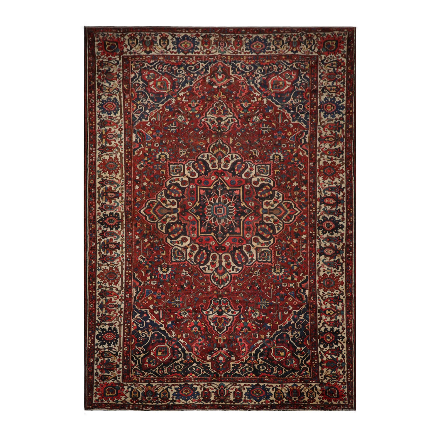 Palace Rust, Ivory, Navy Color Hand Knotted Bakhtiari 100% Wool Traditional Oriental Rug