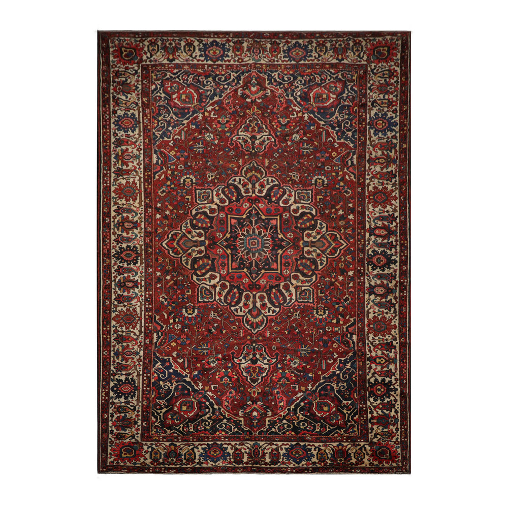 Palace Rust, Ivory, Navy Color Hand Knotted Bakhtiari 100% Wool Traditional Oriental Rug