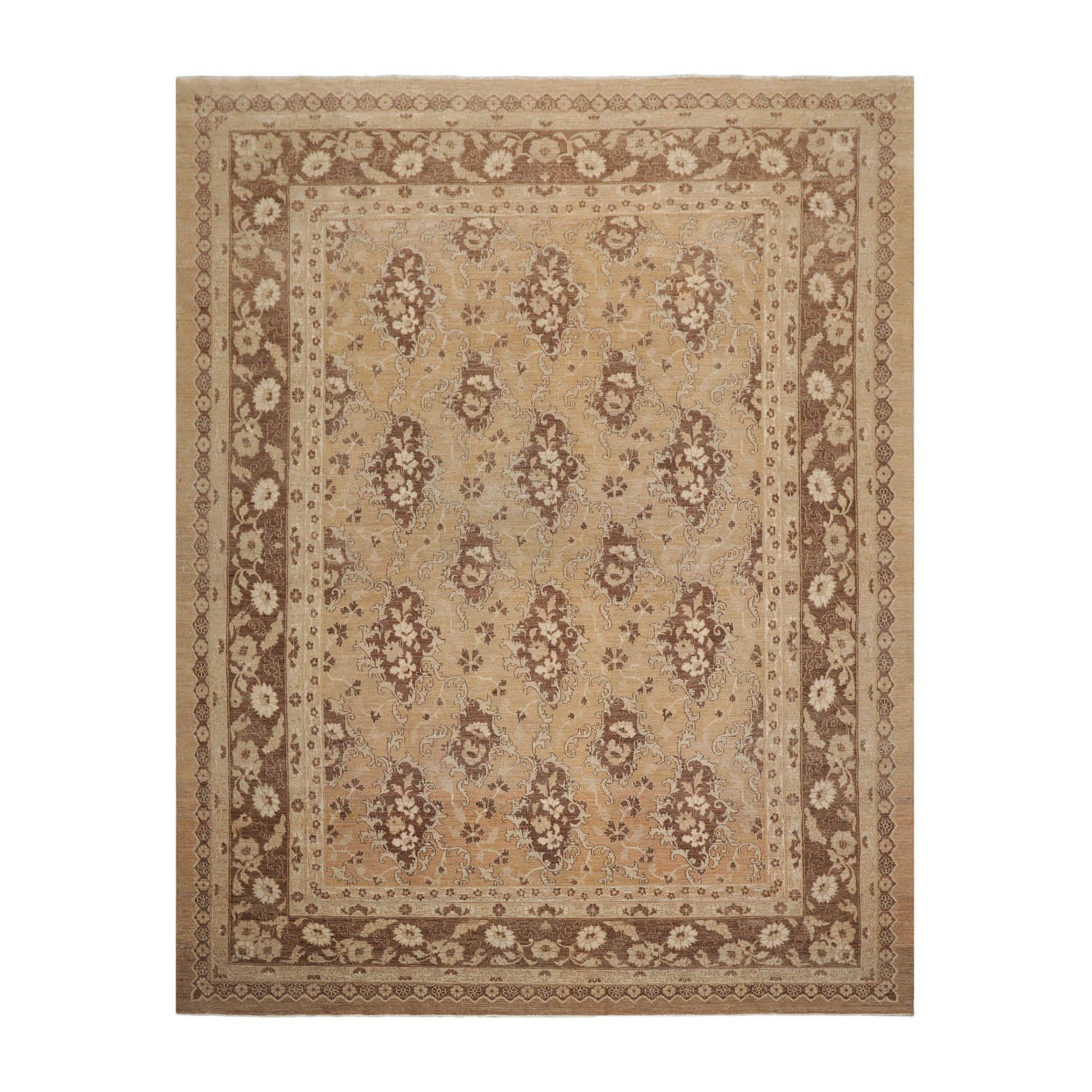 8x11 Tan, Beige, Brown Color Hand Knotted Chobi Peshawar 100% Wool Traditional Oriental Rug