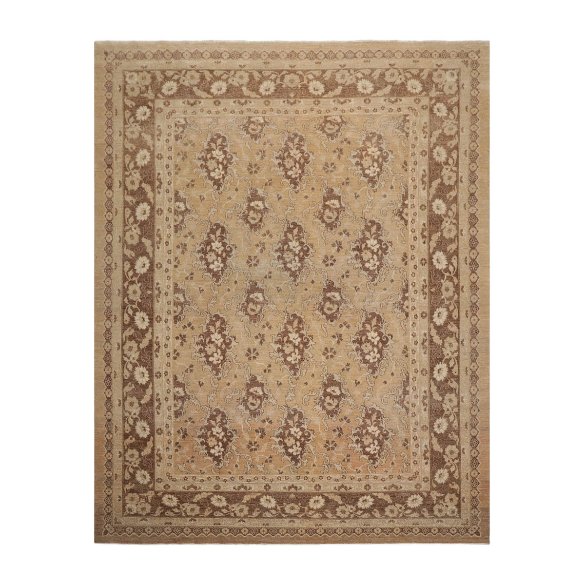 8x11 Tan, Beige, Brown Color Hand Knotted Chobi Peshawar 100% Wool Traditional Oriental Rug