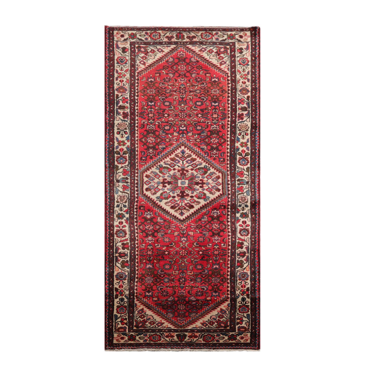 Runner Red, Beige, Brown Color Hand Knotted Heriz 100% Wool Traditional Oriental Rug