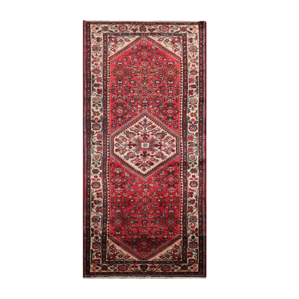 Runner Red, Beige, Brown Color Hand Knotted Heriz 100% Wool Traditional Oriental Rug