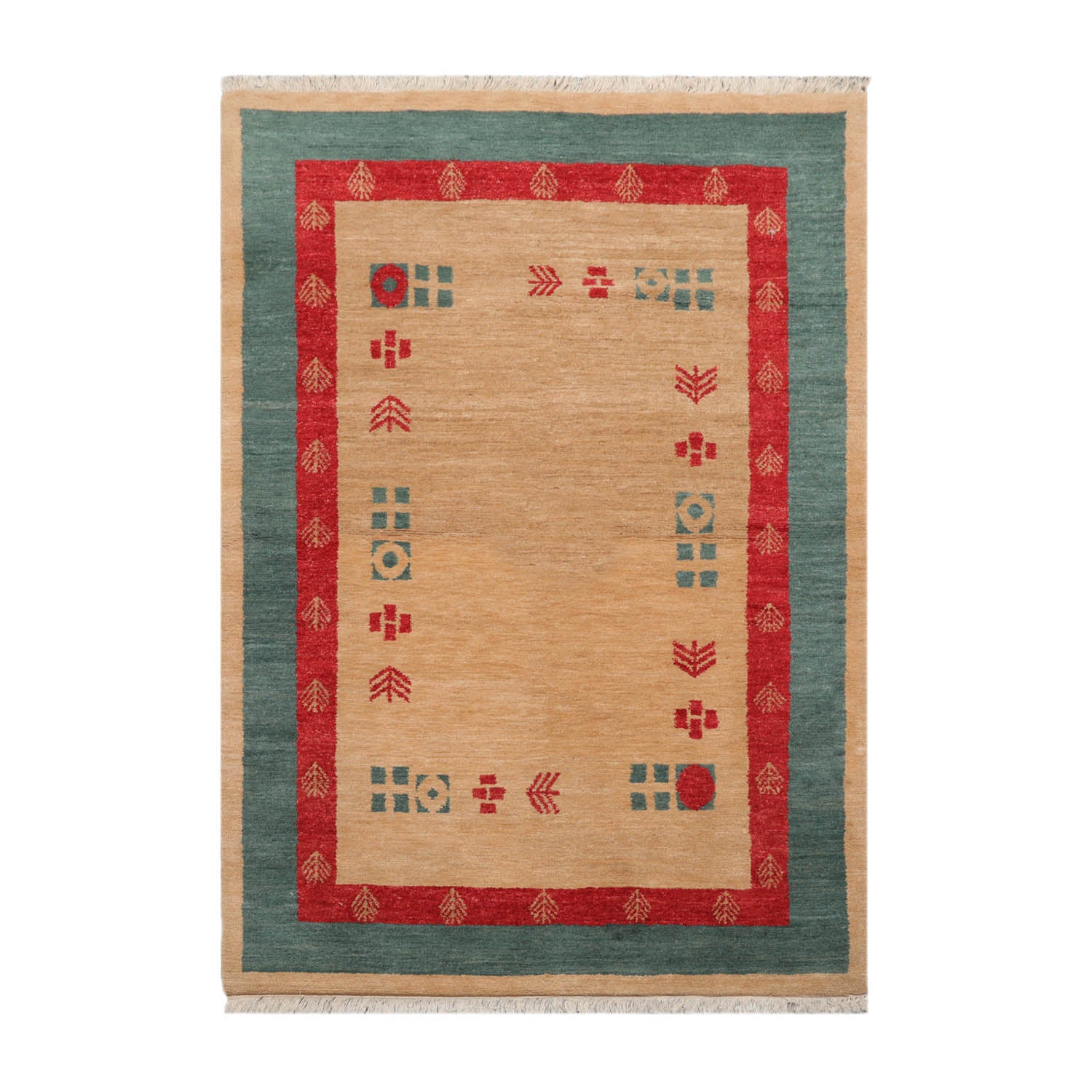 4x6 Beige, Tan, Teal Color Hand Knotted Gabbeh 100% Wool Modern & Contemporary Oriental Rug