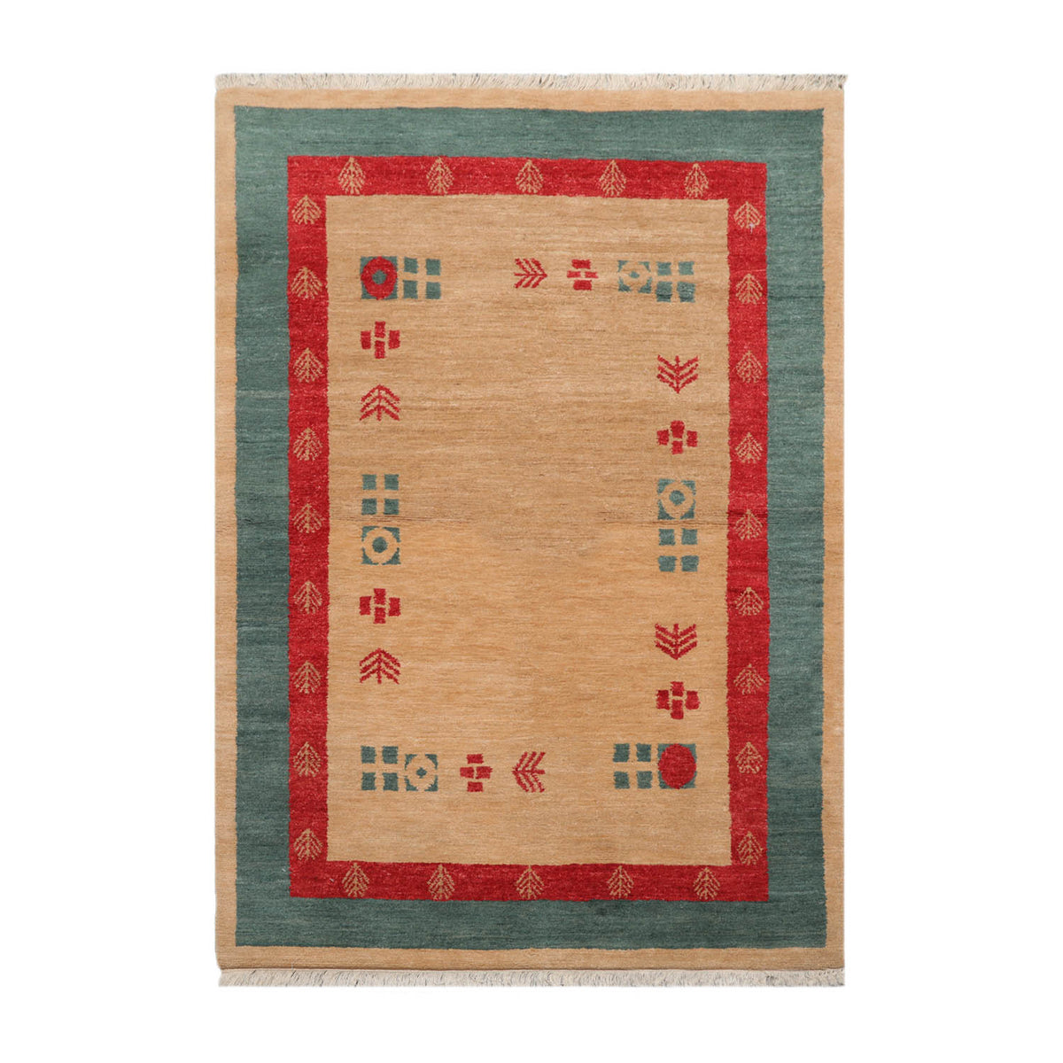 4x6 Beige, Tan, Teal Color Hand Knotted Gabbeh 100% Wool Modern & Contemporary Oriental Rug