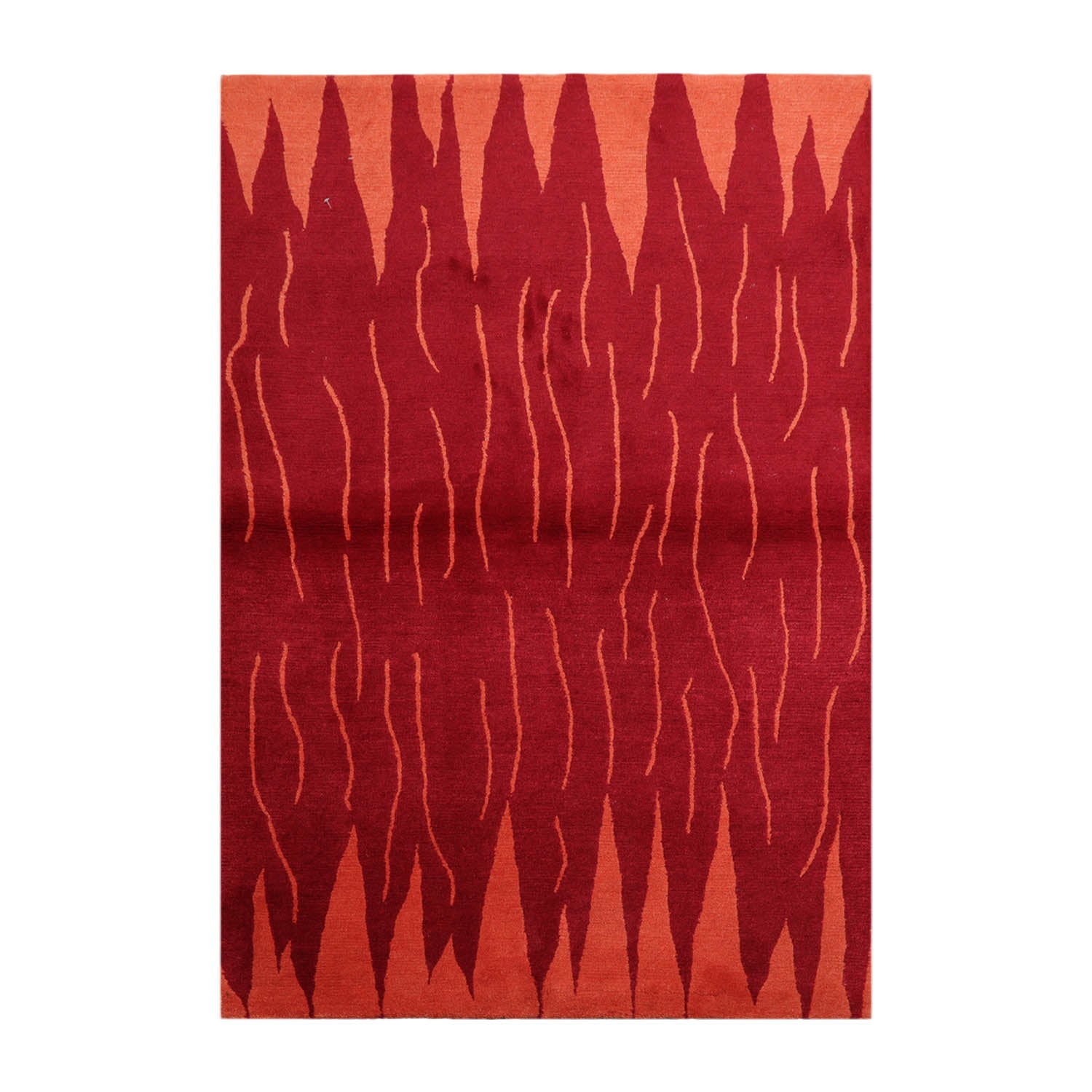 4x6 Red, Peach, Color Hand Knotted Tibetan 100% Wool Modern & Contemporary Oriental Rug