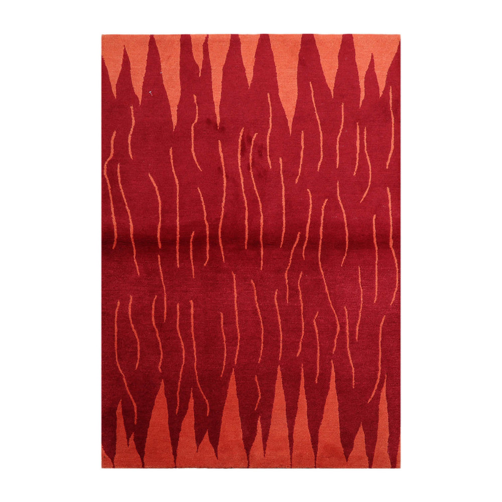 4x6 Red, Peach, Color Hand Knotted Tibetan 100% Wool Modern & Contemporary Oriental Rug