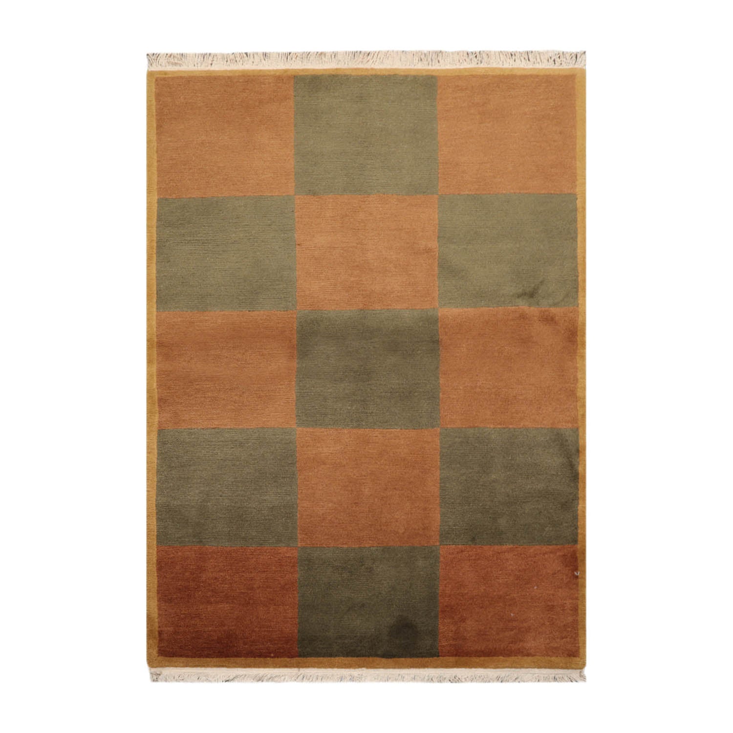 4x6 Brown, Green, Gold Color Hand Knotted Tibetan 100% Wool Modern & Contemporary Oriental Rug
