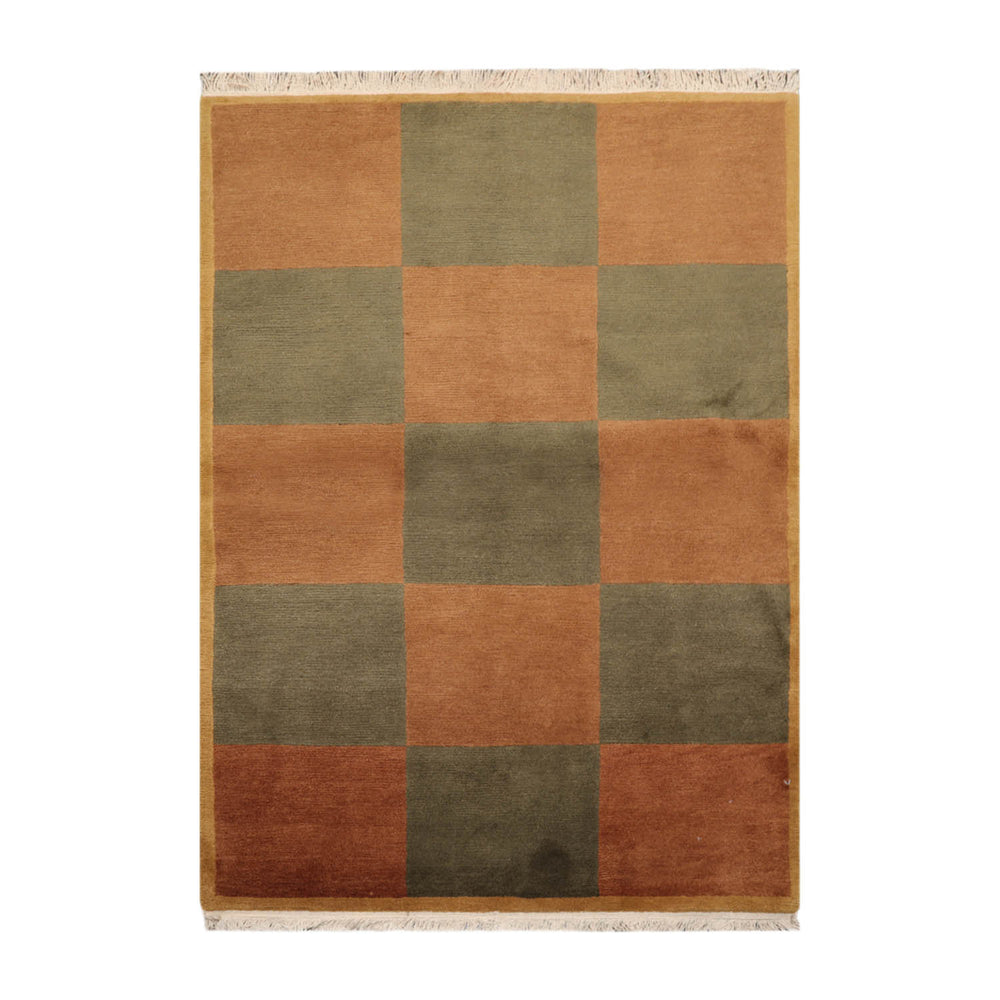 4x6 Brown, Green, Gold Color Hand Knotted Tibetan 100% Wool Modern & Contemporary Oriental Rug
