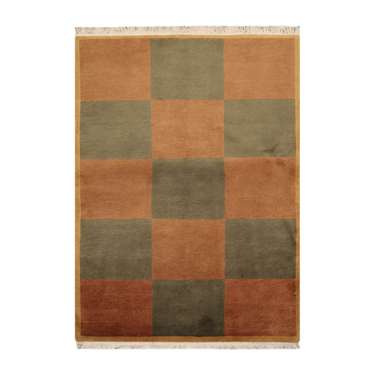 4x6 Brown, Green, Gold Color Hand Knotted Tibetan 100% Wool Modern & Contemporary Oriental Rug