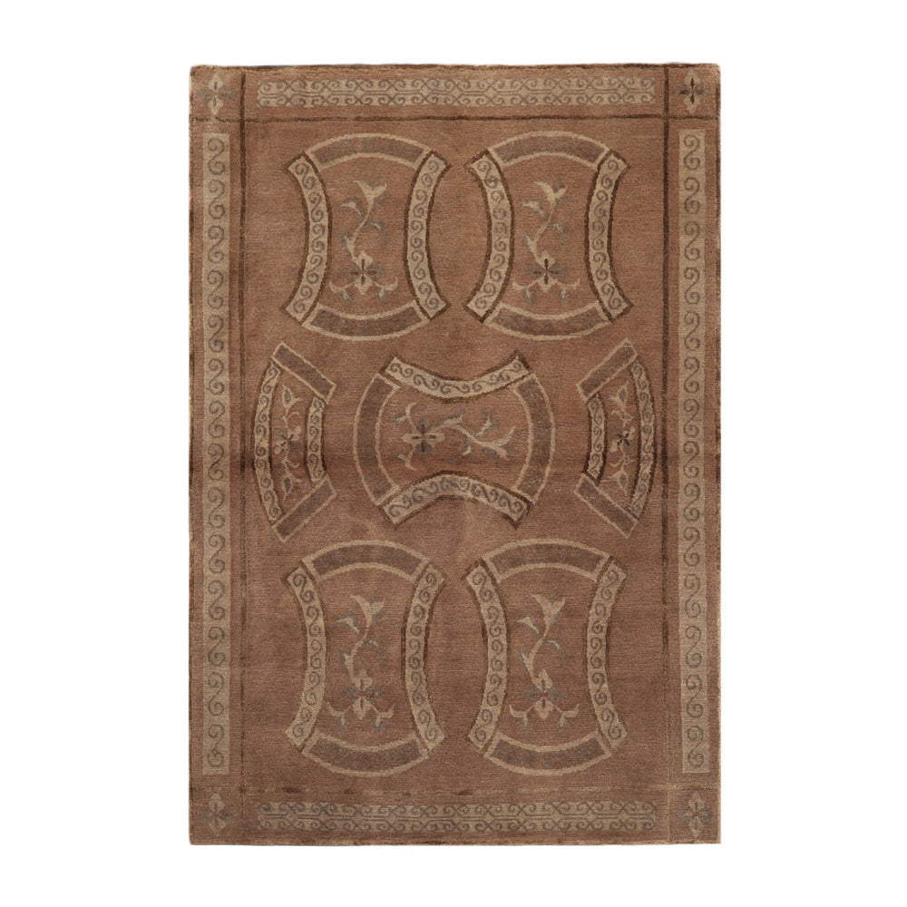 4x6 Taupe, Brown, Beige Color Hand Knotted Tibetan 100% Wool Transitional Oriental Rug