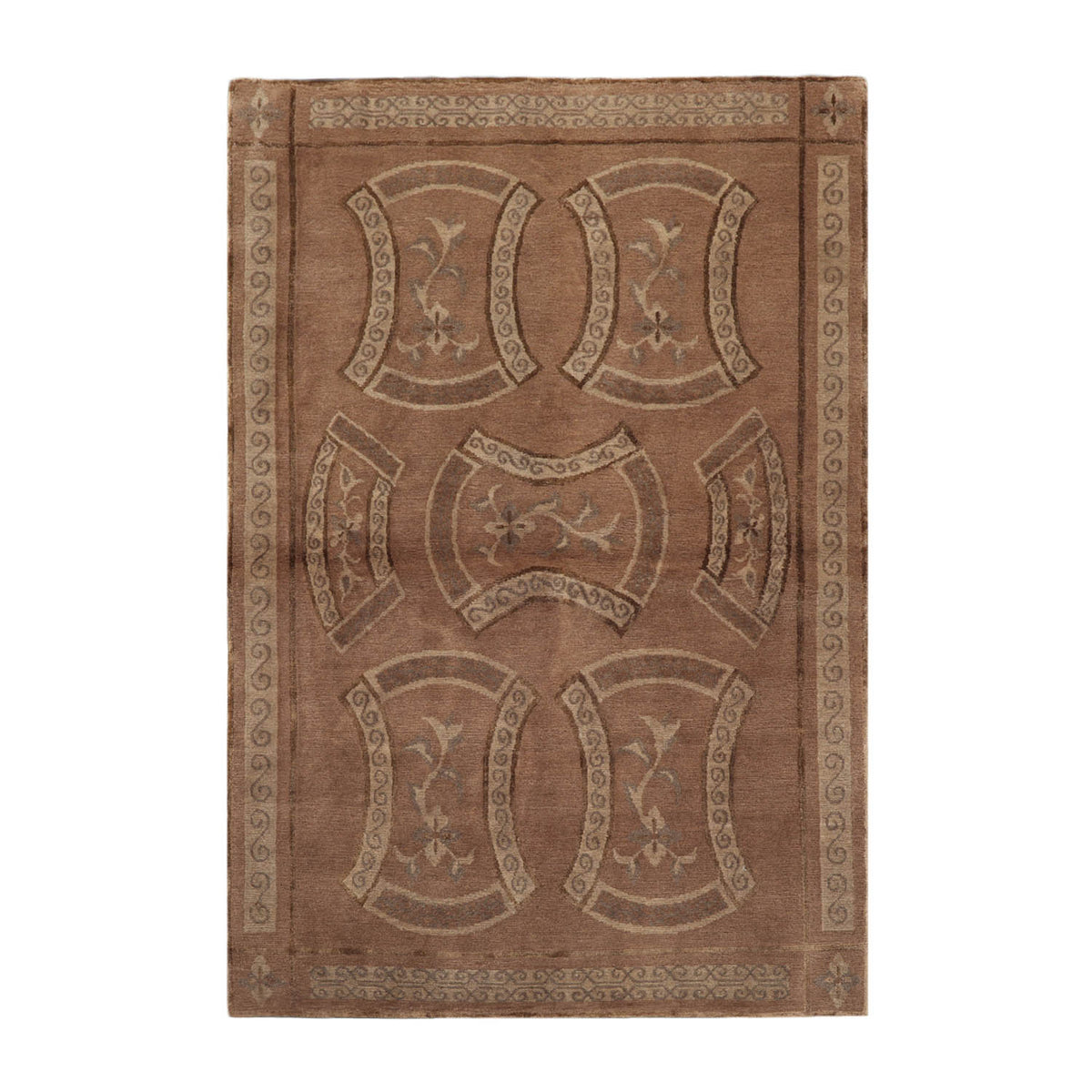 4x6 Taupe, Brown, Beige Color Hand Knotted Tibetan 100% Wool Transitional Oriental Rug