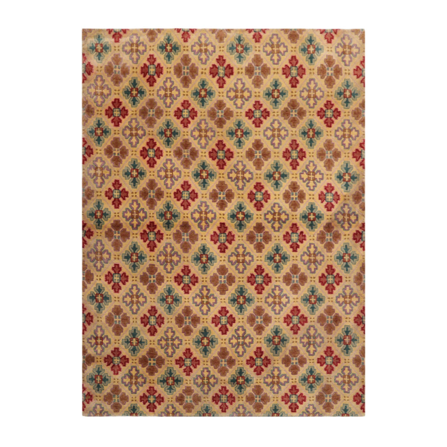 4x6 Beige, Light Gold, Celadon Color Hand Knotted Tibetan 100% Wool Transitional Oriental Rug