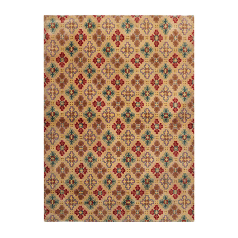 4x6 Beige, Light Gold, Celadon Color Hand Knotted Tibetan 100% Wool Transitional Oriental Rug