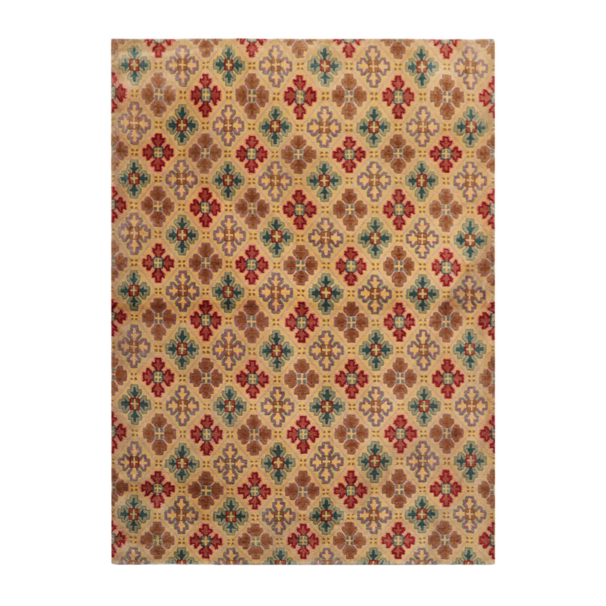 4x6 Beige, Light Gold, Celadon Color Hand Knotted Tibetan 100% Wool Transitional Oriental Rug