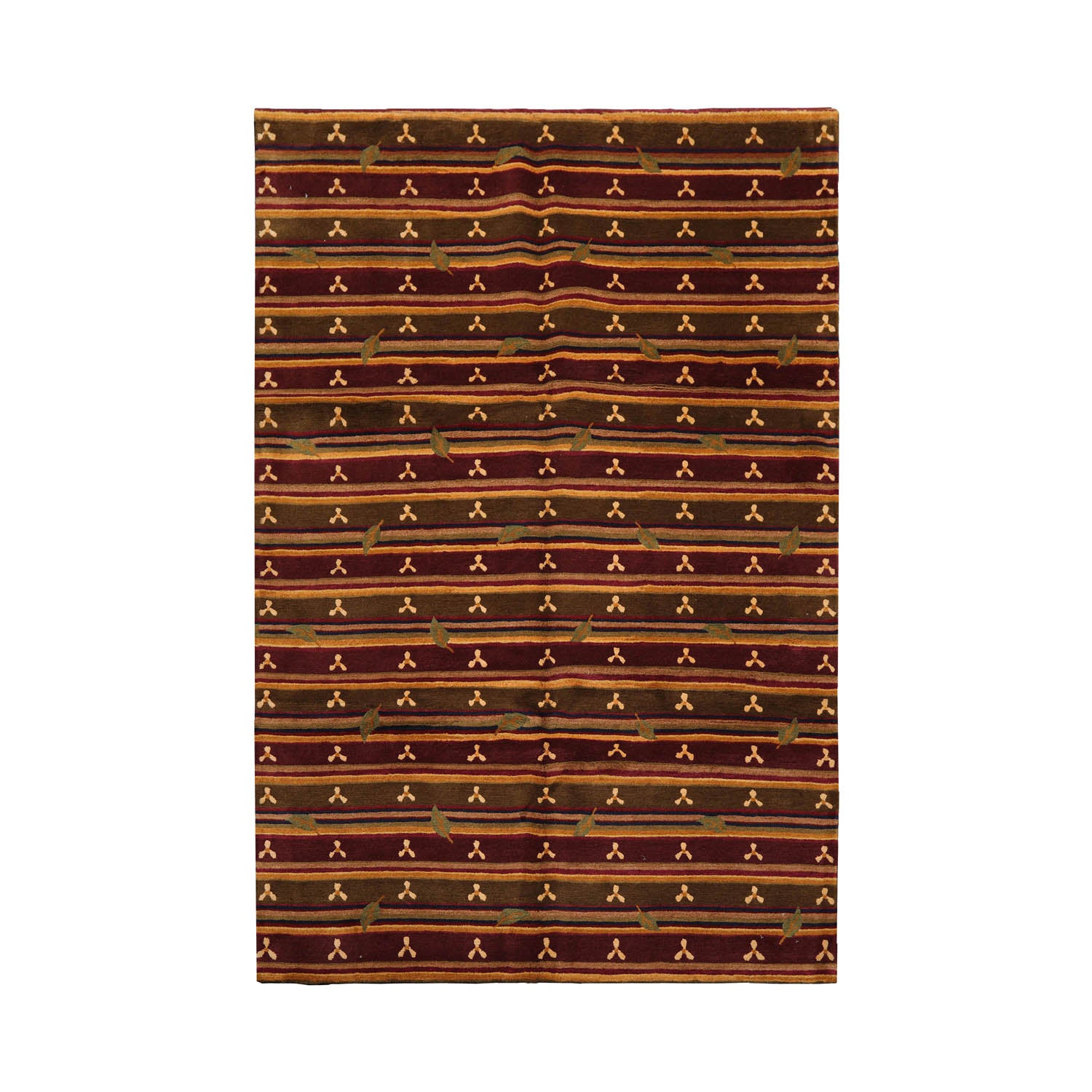 6x9 Green, Rust, Gold Color Hand Knotted Tibetan 100% Wool Transitional Oriental Rug