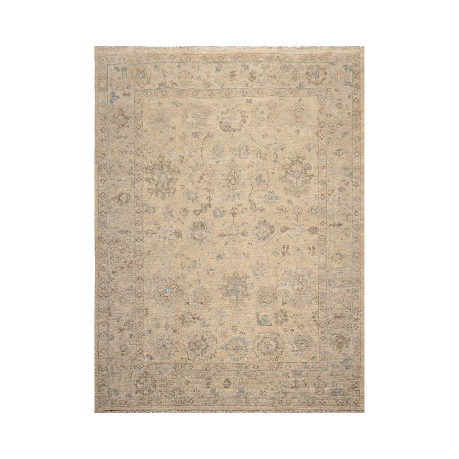 9x12 Beige, Gray, Taupe Color Hand Knotted Oushak Wool Traditional Oriental Rug