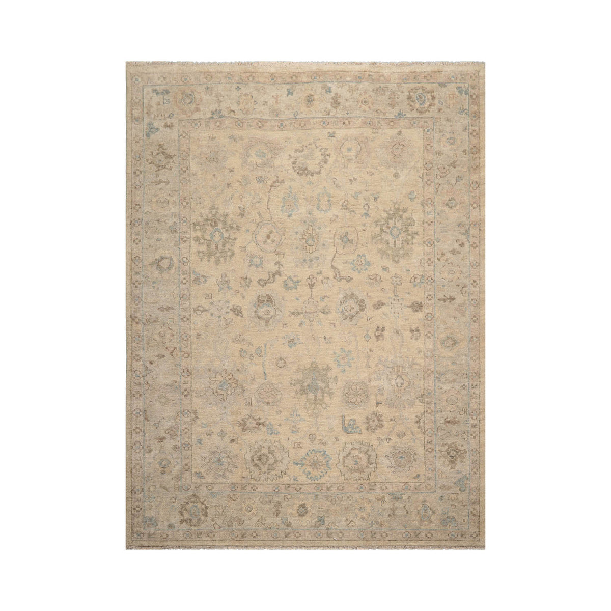 9x12 Beige, Gray, Taupe Color Hand Knotted Oushak Wool Traditional Oriental Rug