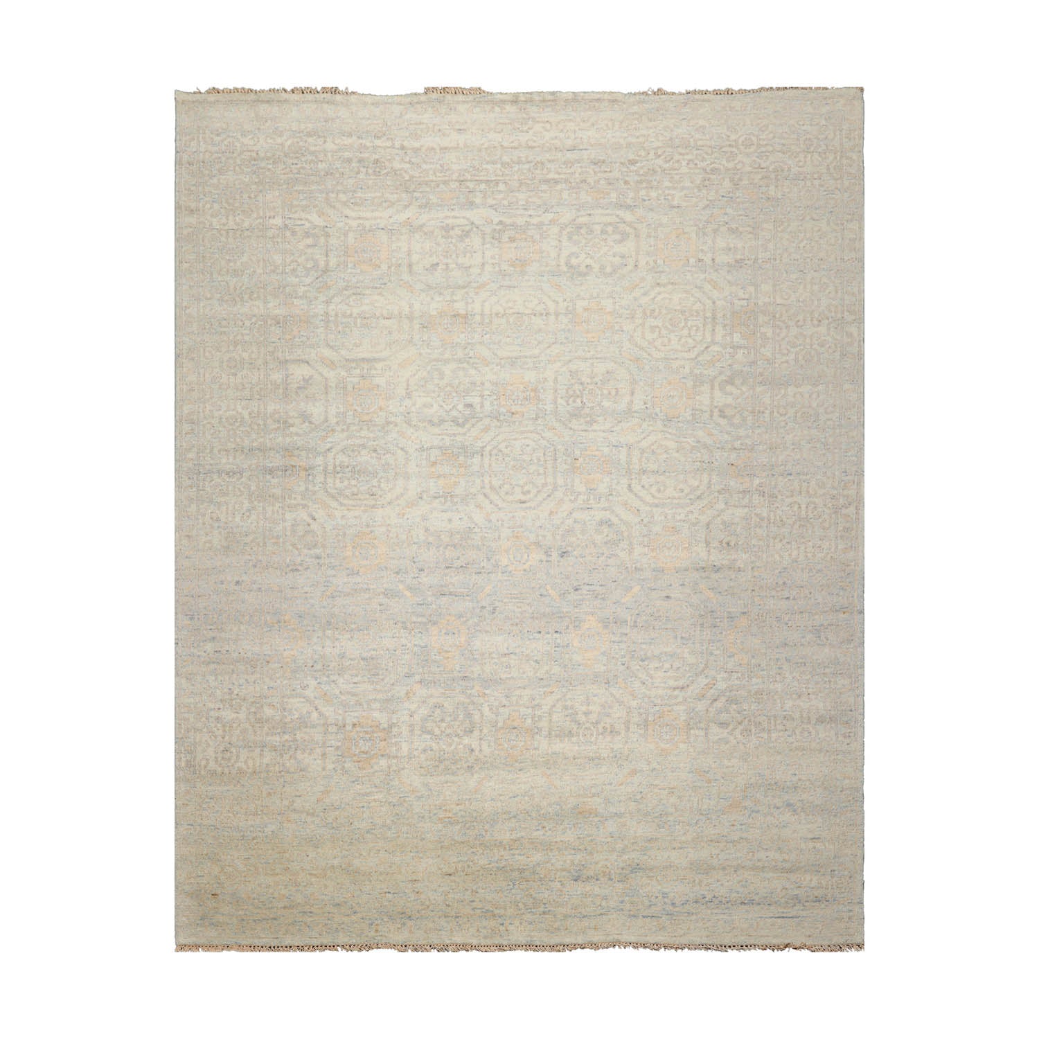 8x10 Gray, Beige, Blue Color Hand Knotted Oushak Wool Transitional Oriental Rug