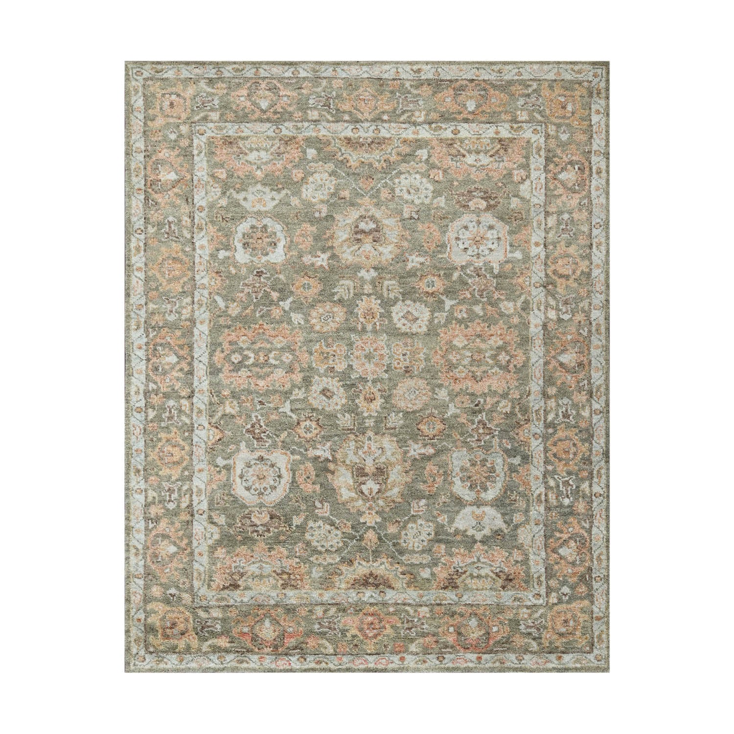 8x10 Moss, Rust, Beige Color Hand Knotted Oushak Wool Traditional Oriental Rug