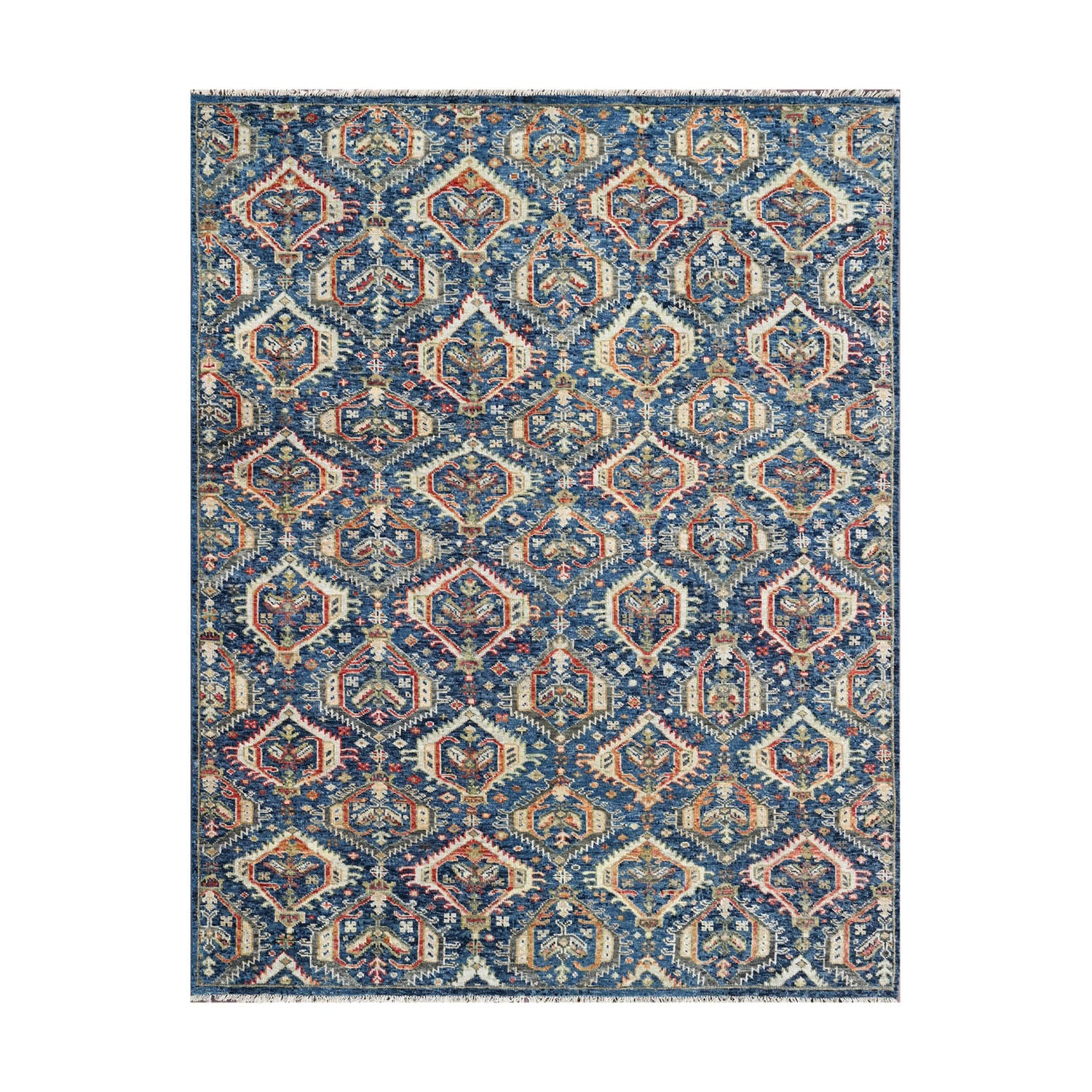 8x10 Navy, Beige, Burnt Orange Color Hand Knotted Oushak Wool Transitional Oriental Rug