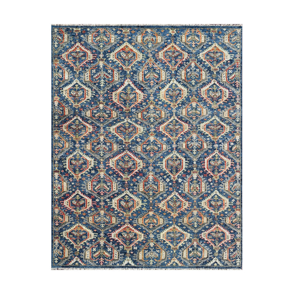 8x10 Navy, Beige, Burnt Orange Color Hand Knotted Oushak Wool Transitional Oriental Rug