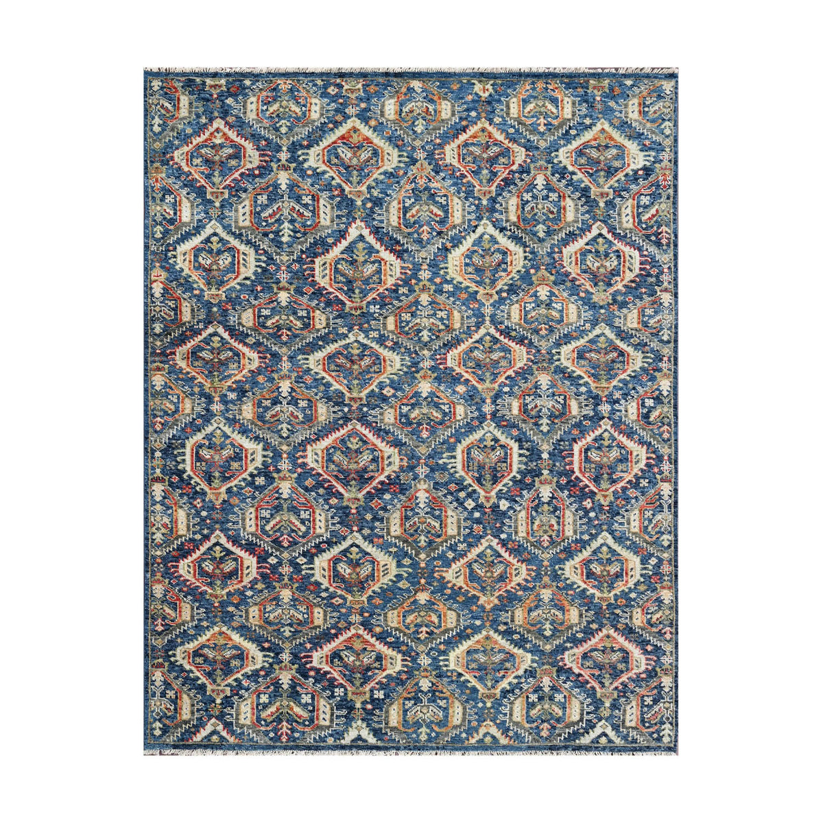 8x10 Navy, Beige, Burnt Orange Color Hand Knotted Oushak Wool Transitional Oriental Rug