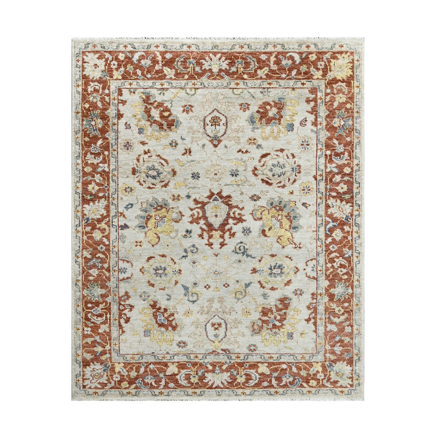 8x10 Beige, Burnt Orange, Gold Color Hand Knotted Oushak Wool Traditional Oriental Rug