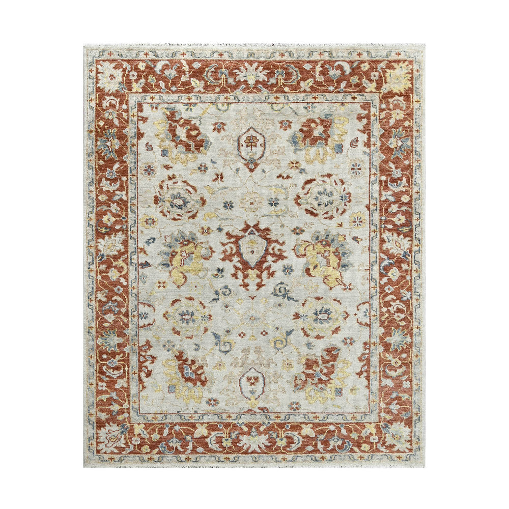8x10 Beige, Burnt Orange, Gold Color Hand Knotted Oushak Wool Traditional Oriental Rug