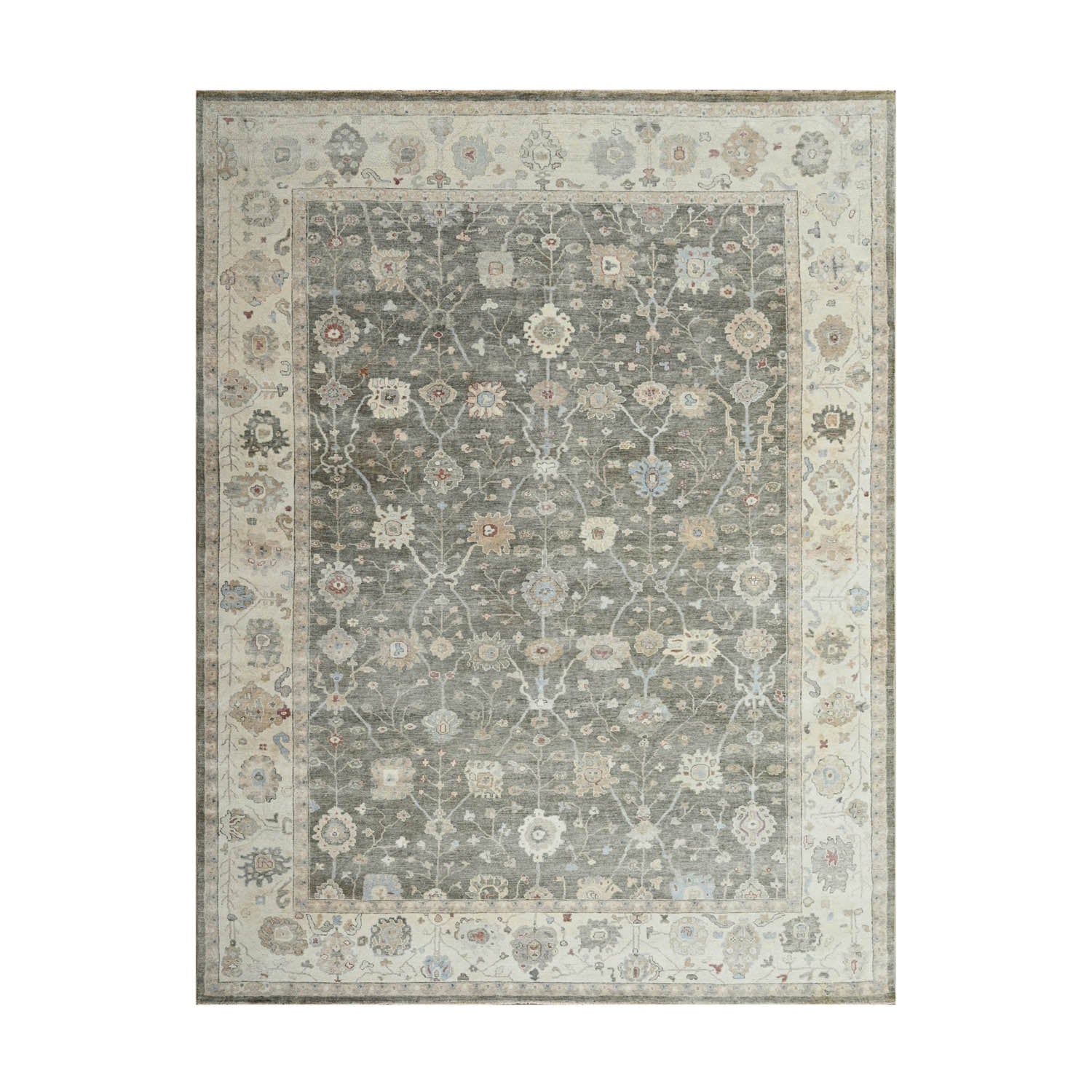 10x14 Gray, Beige, Muted Earth Tones Color Hand Knotted Oushak Wool Traditional Oriental Rug