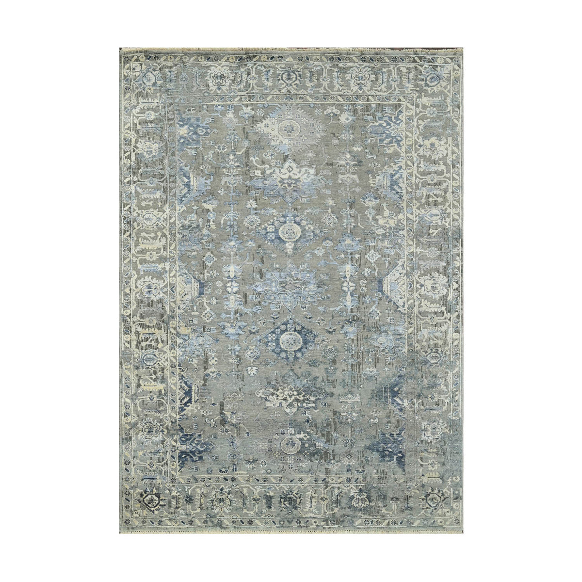 6x9 Gray, Blue, Beige Color Hand Knotted Oushak Wool Traditional Oriental Rug