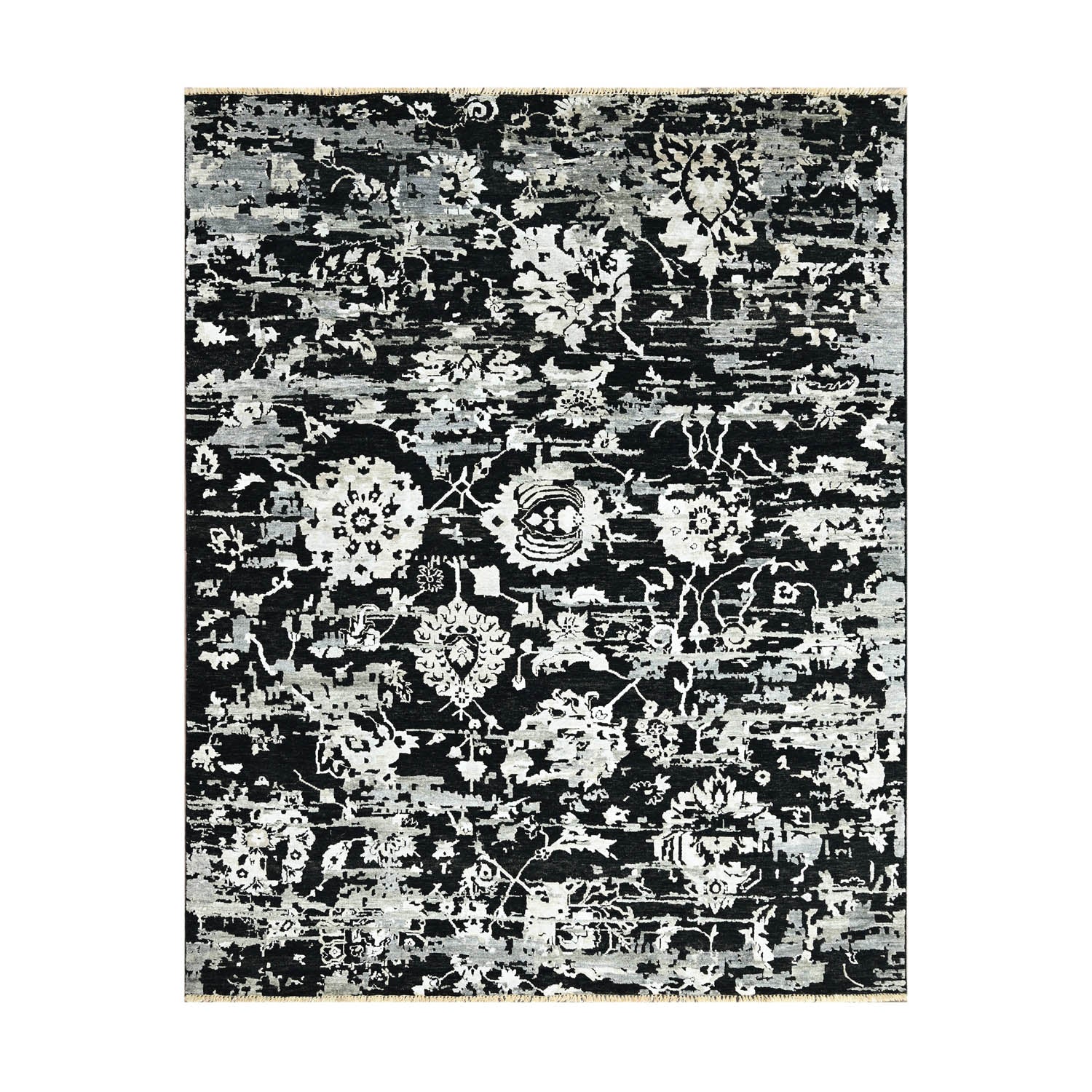 8x10 Black, Gray, Color Hand Knotted  Wool Transitional Oriental Rug