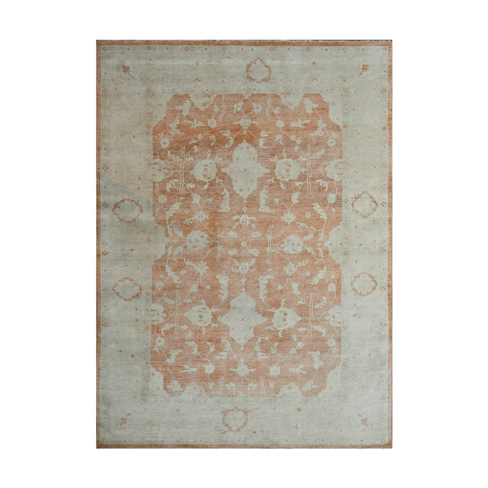 9x13 Peach, Gray, Beige Color Hand Knotted Oushak Wool Traditional Oriental Rug