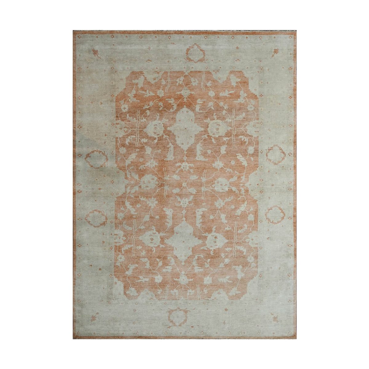 9x13 Peach, Gray, Beige Color Hand Knotted Oushak Wool Traditional Oriental Rug