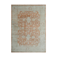 9x13 Peach, Gray, Beige Color Hand Knotted Oushak Wool Traditional Oriental Rug