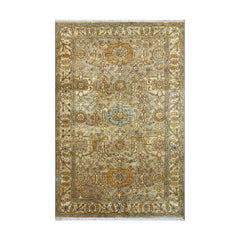 5x8 Gold, Beige, Blue Color Hand Knotted Oushak Wool Traditional Oriental Rug