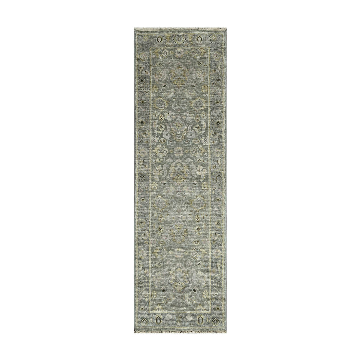 Multi Size Moss Slate Light Gold Color Hand Knotted Oushak Wool Traditional Oriental Rug