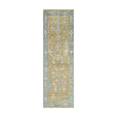 Multi Size Warm Beige Aqua Ivory Color Hand Knotted Oushak Wool Traditional Oriental Rug