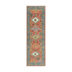 Multi Size Coral Blue Ivory Color Hand Knotted Oushak Wool  Oriental Rug