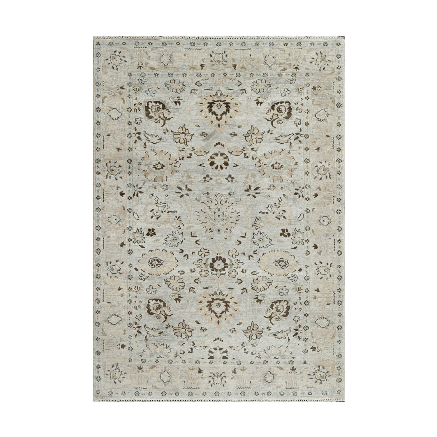 6x9 Gray Beige, Taupe, Brown Color Hand Knotted Oushak Wool Traditional Oriental Rug