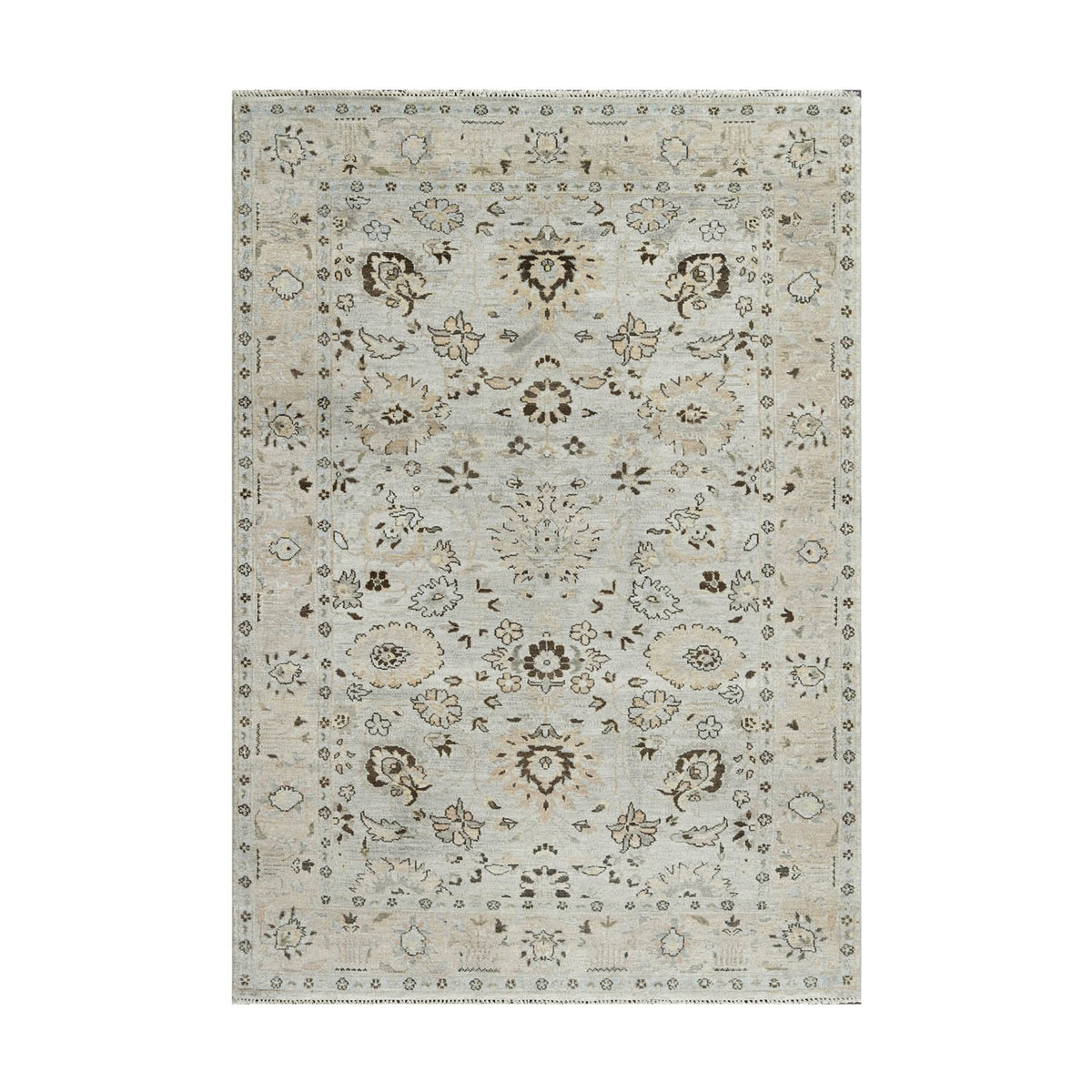 6x9 Gray Beige, Taupe, Brown Color Hand Knotted Oushak Wool Traditional Oriental Rug