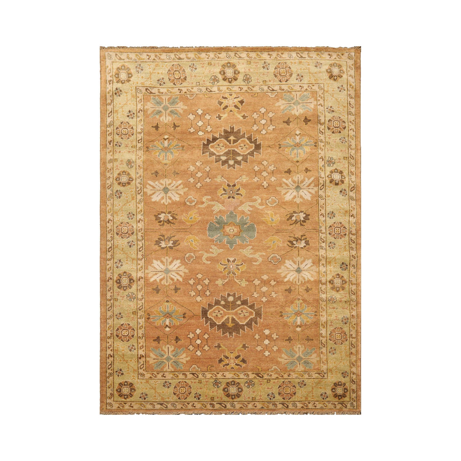 6x9 Caramel, Pistachio, Brown Color Hand Knotted Oushak Wool Traditional Oriental Rug